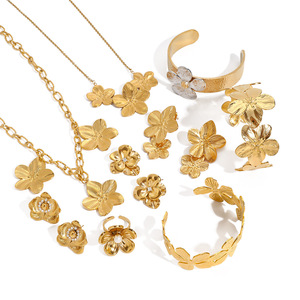 Yueli Flower Jewelry <b>Set</b> Stainless Steel Necklace Earrings <b>Bracelet</b> Ring Party Wear - Product Image 5