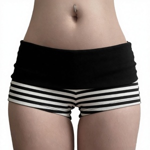 Shorts Mini Casuales de Mujer, Estilo Y2K, Tejido de Punto en Contraste de Color, Ajustados, Cintura Baja, Rayados, Sexys, para Streetwear - Product Image 3