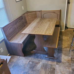 Ensemble de <span class=keywords><strong>coin</strong></span> repas en bois massif avec table et banc, style rustique en pin naturel, <span class=keywords><strong>coin</strong></span> repas de <span class=keywords><strong>cuisine</strong></span>, table de <span class=keywords><strong>coin</strong></span> repas, ensemble de table de <span class=keywords><strong>coin</strong></span> repas pour la maison - Product Image 5