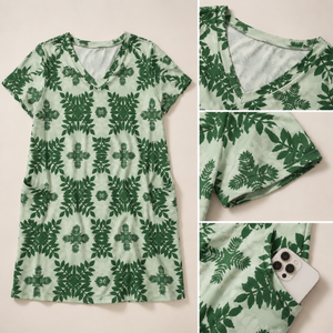 Robe décontractée d'été ample à col bateau, manches courtes, imprimé floral, dentelle, coupe trapèze, longueur genou, avec poches, lavable, vente en gros, Vietnam - Product Image 5