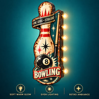 Enseigne LED vintage de bowling et billard 8 boules, enseigne métallique LED, art mural rétro sportif pour salle de jeux, bar, pub, man cave, décoration intérieure