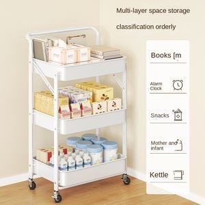 Chariot de <span class=keywords><strong>rangement</strong></span> pliable à trois niveaux pour cuisine, salle de bain, chambre à coucher - <span class=keywords><strong>Rangement</strong></span> mobile au sol pour jouets et collations de bébé - Product Image 3
