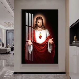 Decoración Moderna de Lujo para el Hogar, <span class=keywords><strong>Pintura</strong></span> en Porcelana de Cristal, Sagrado Corazón de Jesús, Arte Religioso Católico Enmarcado para Pared - Product Image 1
