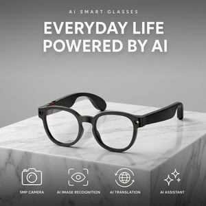 Lunettes de traduction IA avec caméra portable 5MP, lunettes intelligentes pour enregistrement photo et vidéo, reconnaissance d'objets, assistant IA, mains libres pour les voyages - Product Image 1