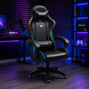 <span class=keywords><strong>Chaise</strong></span> de jeu ergonomique en cuir PU au design moderne pour l'e-sport, avec éclairage RGB, inclinable, hauteur réglable, repose-pieds inclus - Product Image 4