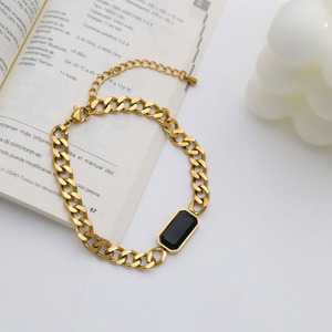 Hip Hop Style Black Square Zircon Bracelet Gold Chain 18k Titanium Steel Women's Jewelry Geometric Design - Product Image 2