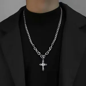 Collier Croix Ankh en Acier Inoxydable avec Micro-Incrustations de Strass, Style Hip-Hop, Pendentif Croix pour Homme, Bijoux, Vente Chaude Y104 - Product Image 4