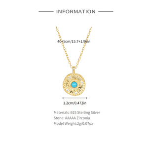 Collier ras-de-cou CANNER en argent sterling S925 avec pendentif disque motif tournesol et pierre turquoise, idéal pour femme, cadeau - Product Image 2