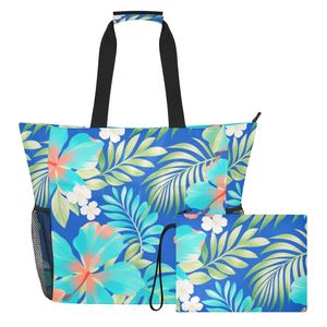 Custom Printed Beach <b>Tote</b> <b>Bag</b> <b>with</b> Matching Pouch Wholesale Blue Floral <b>Shoulder</b> <b>Bag</b> <b>with</b> <b>Strap</b> for Women Vacation - Product Image 2