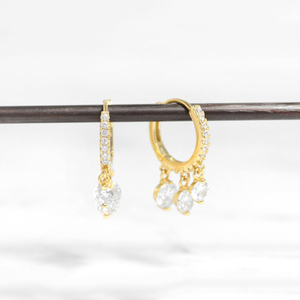 Boucles d'oreilles pendantes ROXI Fashion S925 en argent sterling avec trois zircons, boucles d'oreilles créoles plaquées or 18 carats - Product Image 2