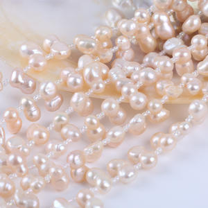 Cadena de Perlas Barrocas en Forma de 8 de 8-11 mm, 28 Agujeros, Tira Corta de 18 cm, Color Rosa Natural, Producto Semiterminado de Agua Dulce - Product Image 1