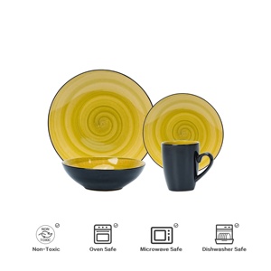 Best Selling <b>square</b> Ceramic Tableware Set and Yellow and Black Decorative Stone <b>Tool</b> Dinner Set - Product Image 4