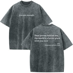 เสื้อยืดโอเวอร์ไซส์ผู้ชาย FOXA ลายกราฟิกวินเทจ You Are Enough สร้างแรงบันดาลใจ แขนสั้น ผ้าคอตตอนเจอร์ซีย์ 100% - Product Image 1