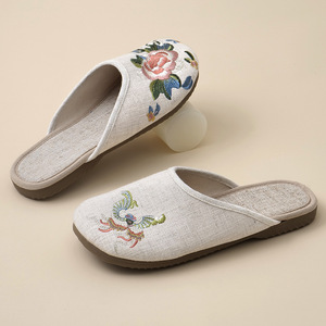 2026 New Chinese Style Embroidered Linen Slippers Women Non Slip Breathable Indoor Home <b>Slides</b> - Product Image 4