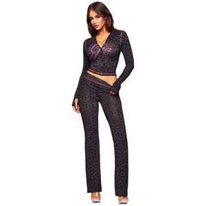 Gia Women's Two-Piece Set <b>Red</b> Hooded Long Sleeve Flare Pants Casual <b>Suit</b> Smlxl2xl Europe America Cross Border Fashion - Product Image 2