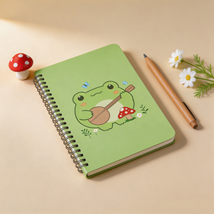 Cute Frog Playing Guitar Spiral <b>Notebook</b> Green Cover Printed Design A5 Size - Product Image 5