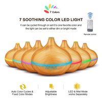 Nouveau Diffuseur d'Arômes Électrique en Bois 500 ml avec Télécommande pour Huiles Essentielles, Humidificateur d'Air et Lumière 7 Couleurs LED