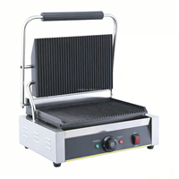 Grill électrique professionnel pour panini en acier inoxydable avec plaques rainurées