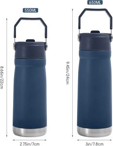 Custom Vacuum Insulated Stainless Steel Outdoor Sport Water Bottle 22oz 18 oz Water Bottle With Straw Lid and Portable Handle - Product Image 4