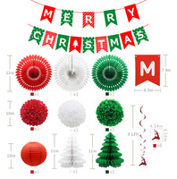Ensemble de décorations de Noël suspendues : Bannière Joyeux Noël, Éventail en papier, Pompon, Lanterne, Guirlande nid d'abeille, Renne, Spirale – Fournitures pour fête de Noël