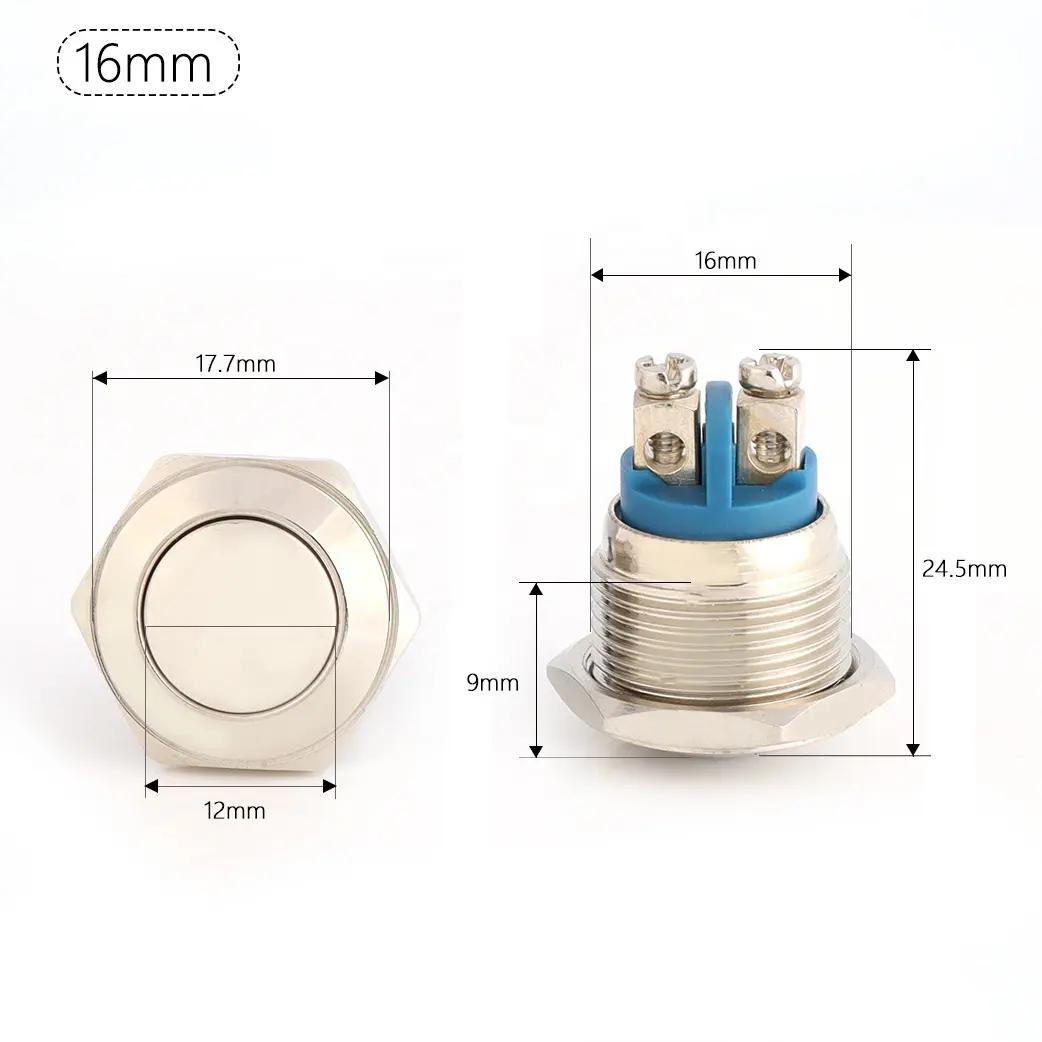 16Mm Drukknop Op Uit Schakelaar 16Mm Metalen Waterdichte Op Off Momentary Drukknop