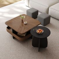 Ensemble de table basse avec plateau rond/carré en bois et tabourets assortis