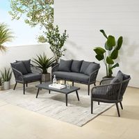 Modernes 4-teiliges Seil-Möbelset Outdoor Aluminium-Sessel Konversationsset Garten-Sofagarnitur Langlebig