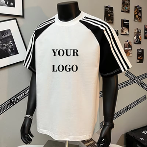 Personalizado de alta calidad clásico negro blanco Crew camiseta transpirable básico de gran tamaño minimalista Casual algodón desgaste camiseta para hombres - Product Image 1