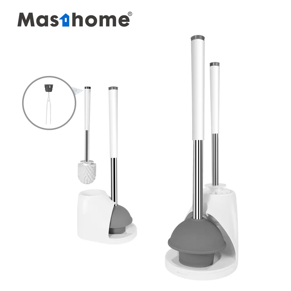 Masthome Hot Selling Bathroom Cleaning TPR Silicone Toilet Brush And Toilet Plunger With Holder Set