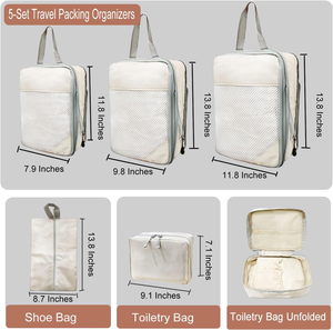 <span class=keywords><strong>Set</strong></span> di 5 Cubi e Borse per Compressione e Organizzazione con Chiusura a Zip, Maniglia Laterale e Rete, Organizzatori per Valigie da Viaggio per Risparmiare Spazio sui Vestiti - Product Image 4