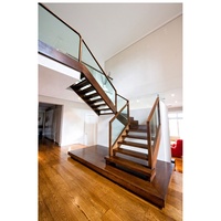 CBMMart-Escaliers d'intérieur droits modernes, escaliers flottants, marches en bois, garde-corps en verre avec lumières LED pour villa