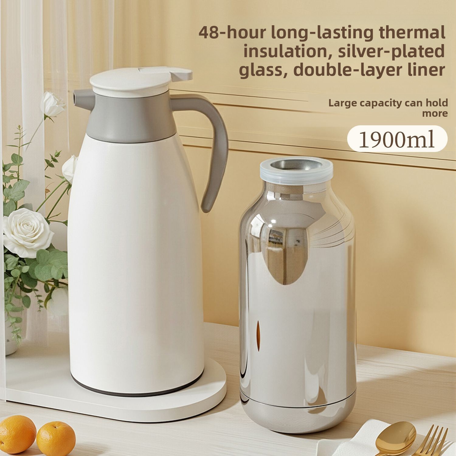 Thermal Insulation Pot Thermos Large Capacity Hot Water Bottle Press-to-Dispense Model Glass Liner Vacuum Flasks Household