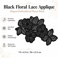 Applique en dentelle florale noire, garniture brodée de fleurs et de feuilles pour robes, gowns, hauts, chemisiers, pièce de décoration de mode à coudre soi-même