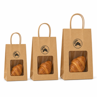 Sacs cadeaux pour petites entreprises, sacs en papier kraft personnalisés avec fenêtre transparente et poignées en papier torsadé pour boulangerie, aliments et cadeaux