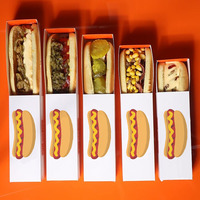 Venta al por mayor logotipo personalizado sándwich Churros comida papel embalaje maíz merienda pastel personalizado tablero de papel perro caliente para llevar caja de comida