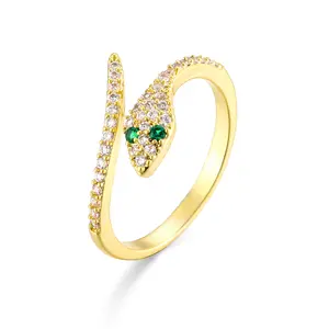 2022 Lovely Snake Shape Open Finger Ring Resizable Snake Ring Emerald Pave CZ Design Real Gold Plated Claw Rings