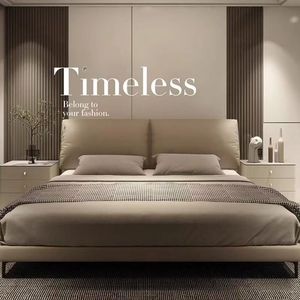 Leather <b>Bed</b> Modern Minimalist Master Bedroom <b>Bed</b> With Storage Space Genuine Leather Frosted Finish Low Box Design - Product Image 4
