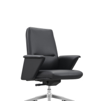 Chaise de bureau mobile de haute qualité en cuir véritable/PU importé, chaise de direction de classe moyenne avec accoudoirs fixes