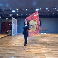 Nouveau drapeau de danse, accessoires de performance de danse du ventre, motif tête de lion, drapeaux en mousseline rouge avec tiges extensibles