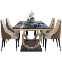 Ensemble de table à manger en marbre moderne, chaise de luxe légère, combinaison rectangulaire petite, acier inoxydable, usage commercial, restaurant