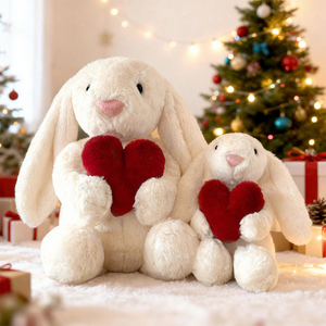 Peluche Lapin aux Oreilles Tombantes de Noël - Lapin en Peluche Tenant un Cœur et un Sapin, Cadeau de Fêtes et Compagnon Décoratif, Lapin Cœur - Product Image 3