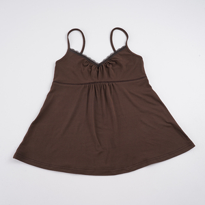 Unique Design V Neck Ruched Lace Patchwork A Line Sleeveless Top Vintage Layering Flattering Elegant Casual Cami - Product Image 6