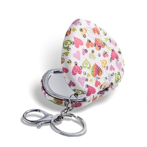 Custom Logo Makeup Diamond Bling Bling Portable PU Leather Vanity Cosmetic Heart Shape Mirror - Product Image 1