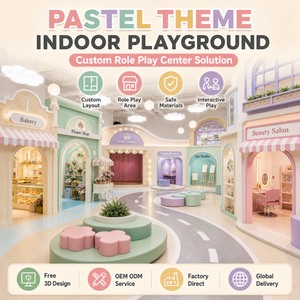 Centro Giochi per Bambini con Pista Stradale a Tema Pasticceria Pastello, Scivolo e Sedute Morbide per Operatori di Centri Giochi dai 3 ai 5 Anni - Product Image 1