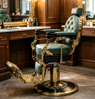 Fauteuil de barbier rétro robuste, inclinable hydrauliquement, en cuir noir, idéal pour les salons de coiffure.