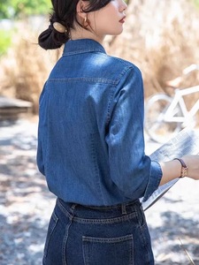 Camisas de Mezclilla con Cuello y Botones para Mujer, Estilo Casual de Otoño, Manga Larga - Product Image 5