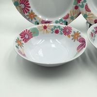 Service OEM, vaisselle en mélamine bon marché, design contemporain, motif joyeux et chanceux, 4 pièces, cadeau d'occasion, bols à soupe, assiettes