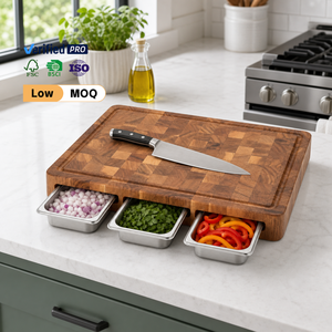 Planche à découper en bois d'acacia à grain transversal avec logo personnalisé, multifonctionnelle, avec plateaux, pour la préparation des repas, idéale pour la cuisine ou comme cadeau, vente en gros - Product Image 1