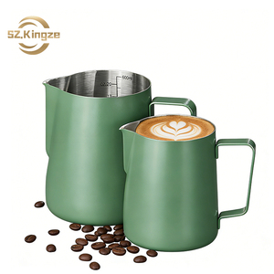 Pichet à mousse de lait Kingze personnalisé en acier inoxydable 350 ml 600 ml pour barista et latte art - Product Image 1