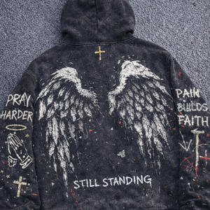 Kleurrijke digitale print sun fade vintage chenille 3D borduurwerk patch privé geweven label cropped pullover hoodie oversized - Product Image 4